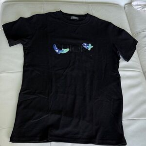 Dior Black Tee with Vibrant Logo Accents